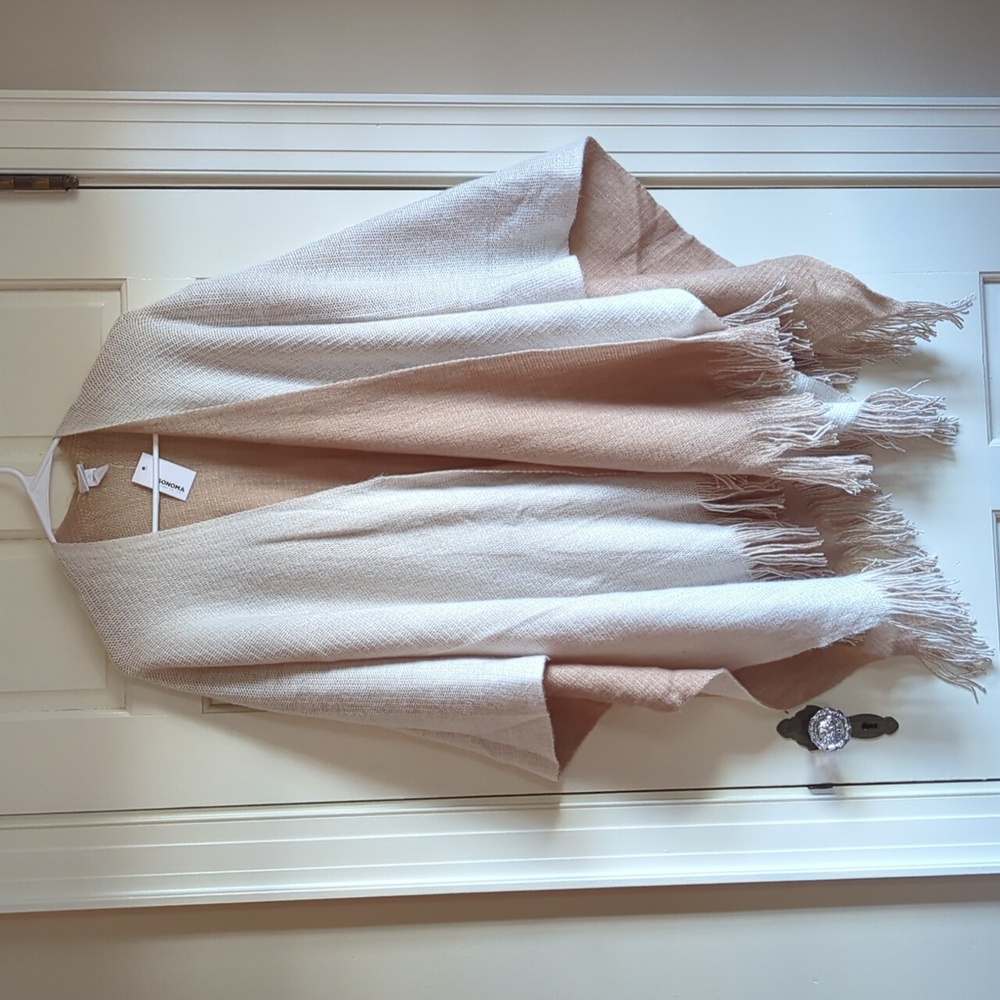 Sonoma Two-tone Cream & Tan Shaw With Fringe Detailing - OS - NWT